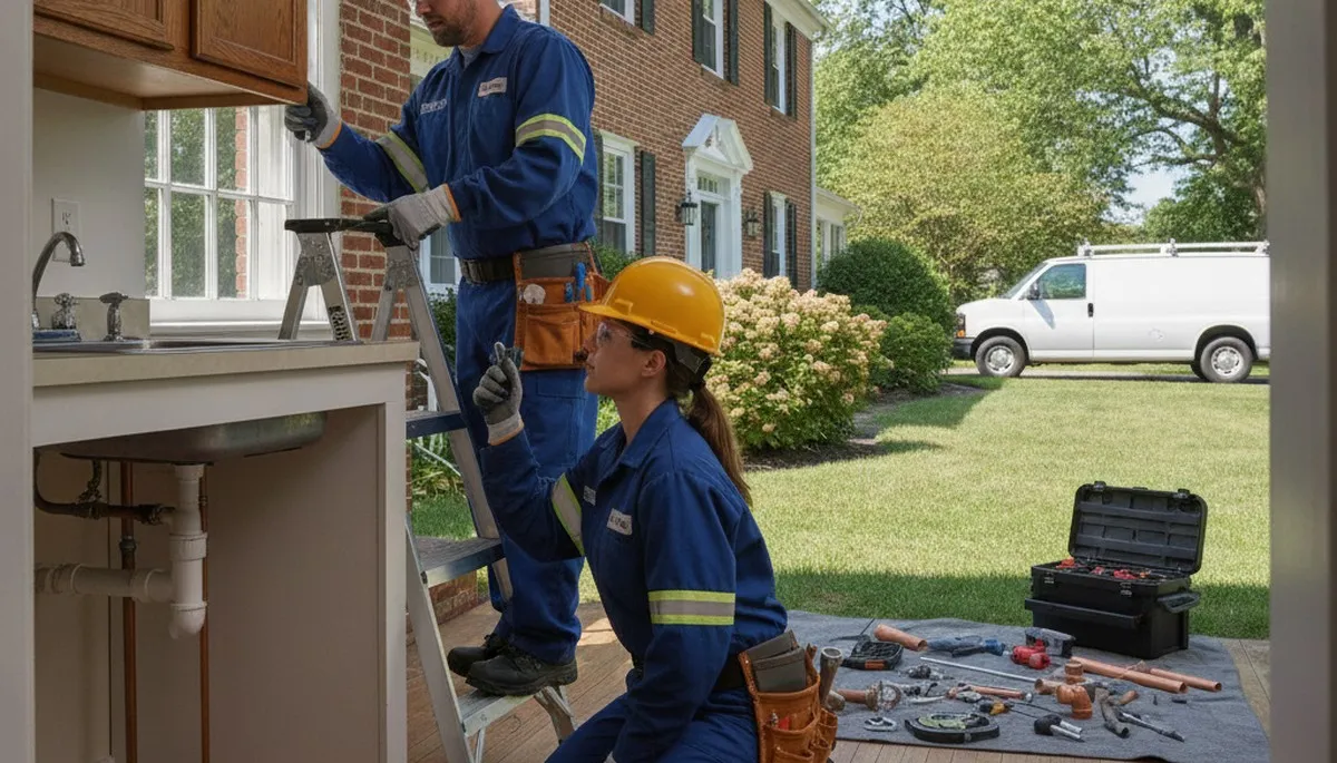 Plumber repairing leak in Harrisburg, PA home for plumbing repair service