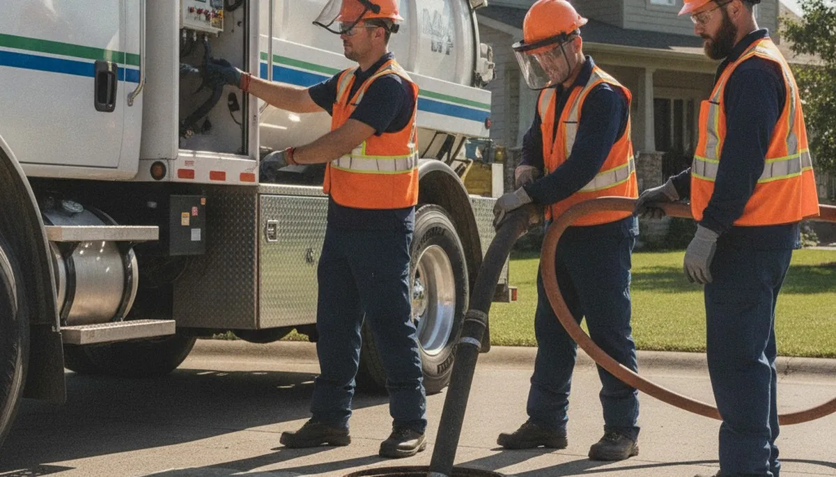 Septic pumping truck servicing a Harrisburg, PA home for reliable plumbing maintenance